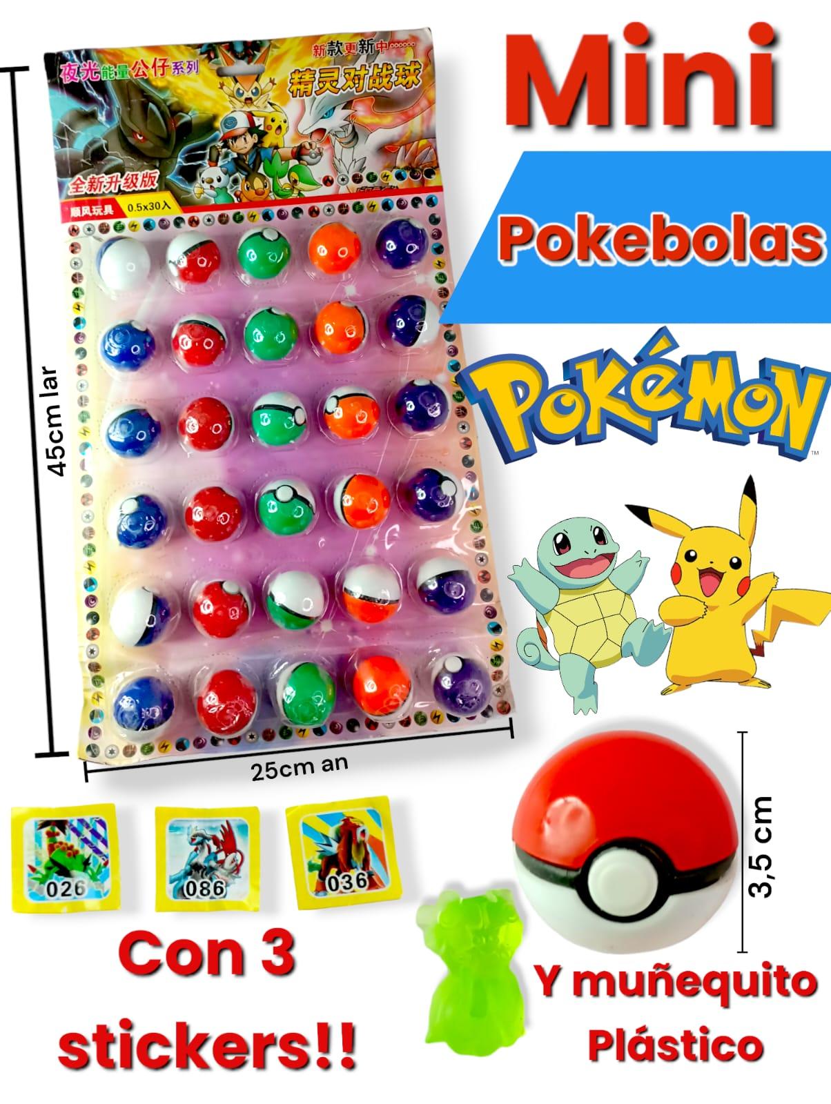 Mini Pokebola con muñequito y 3 stickers ( 3,5 cm )